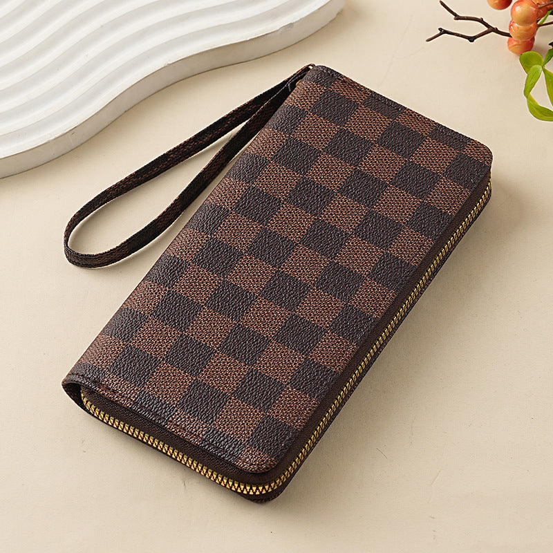 Wholesale European Retro Checkered Black Long Wallet With Letter Pattern Unisex Zipper Wallet For Everyday Use And Resale