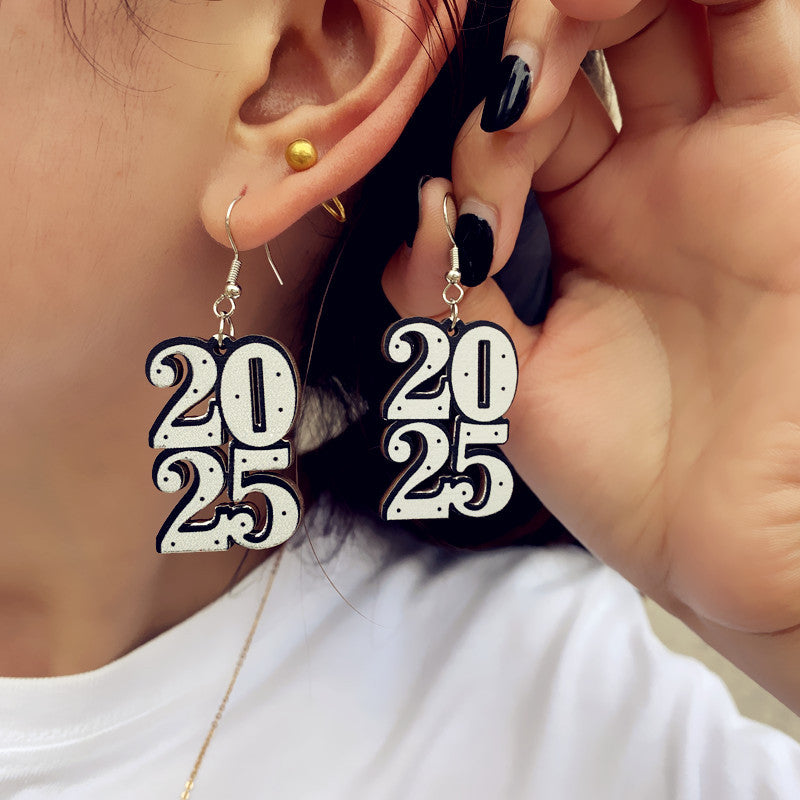 Wholesale Cute Wooden New Year Number Earrings  ACC-ES-CT043