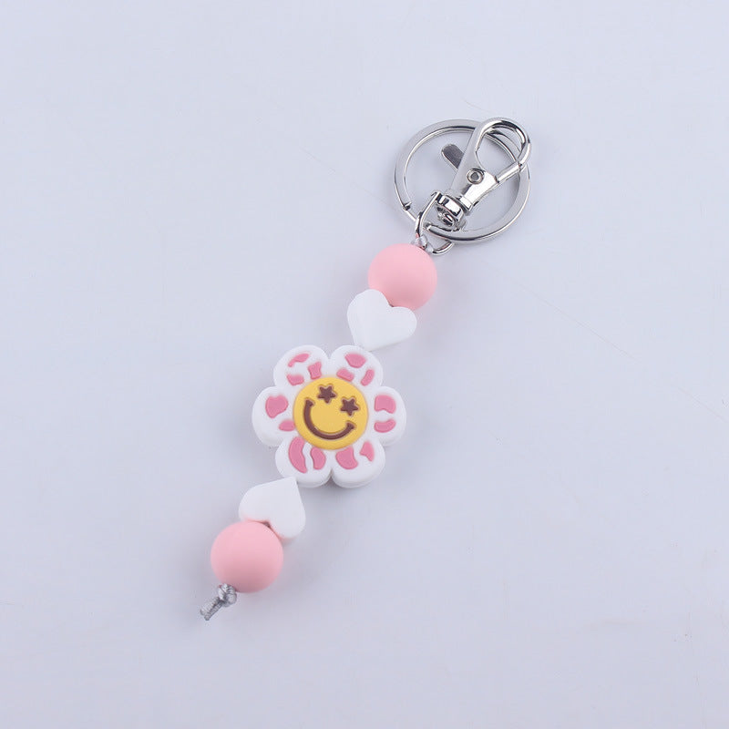 Wholesale Cartoon Flower Smiling Face Silicone Beaded Keychain ACC-KC-GuangTian008