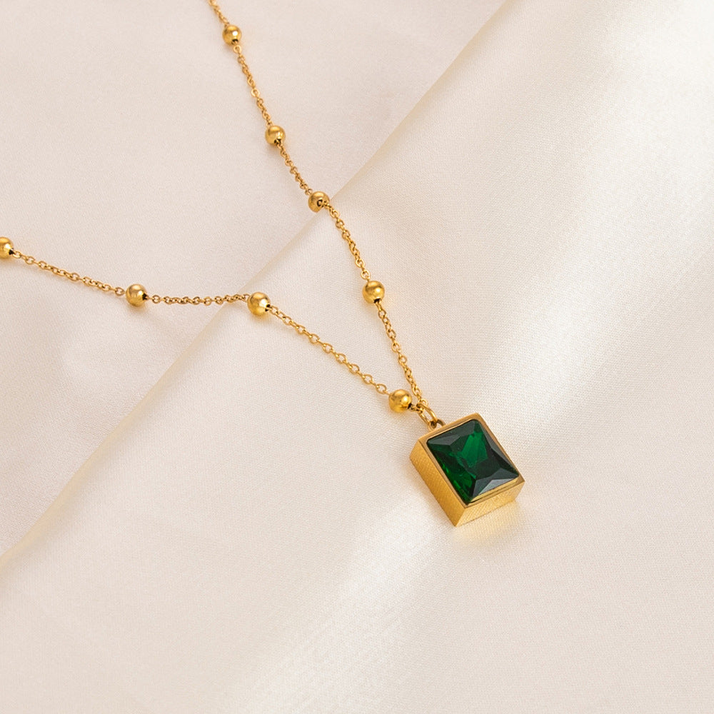 Wholesale Stainless Steel Necklace 18K Gold Plated Square Emerald Rhinestone Zircon Choker Necklaces ACC-NE-YuHui003