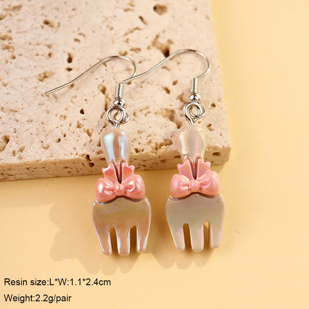 Wholesale fun mini electroplating knife shovel axe spoon fork earrings