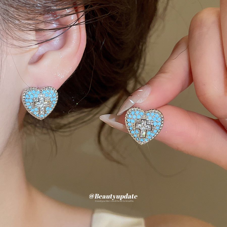 Wholesale Zircon Heart Cross Vintage Minimalist Earrings