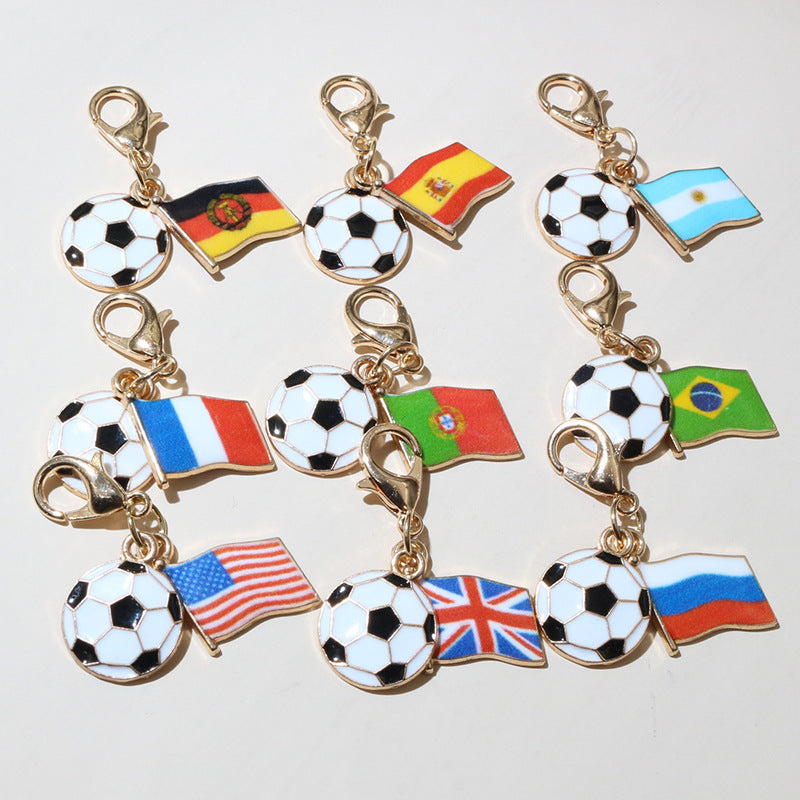 Wholesale Zinc Alloy Soccer Flag Charm Keychain Pendant for DIY Jewelry Making Boutique Resale
