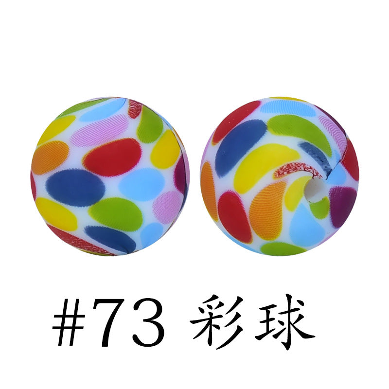 Wholesale 50pcs 15mm Western Style Leopard Skull Color Aztec Printed Silicone Balls Beads ACC-BDS-HeSheng009