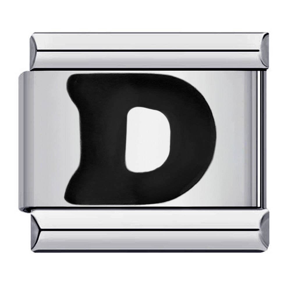 Wholesale Italian Charm Bracelet  Black English Letters DIY Stainless Steel Composable Bracelet