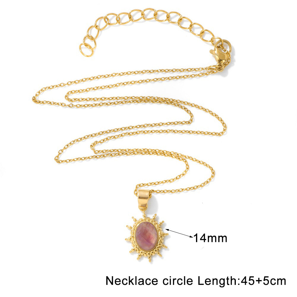 Wholesale Stainless Steel Round Sun Pendant Necklace Vintage Geometric Jewelry Accessory for Women Everyday