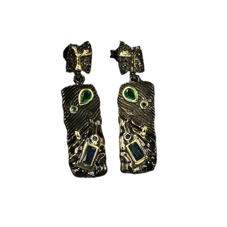 Wholesale  black gold three-piece set embossed ring black color stone ethnic retro style necklace