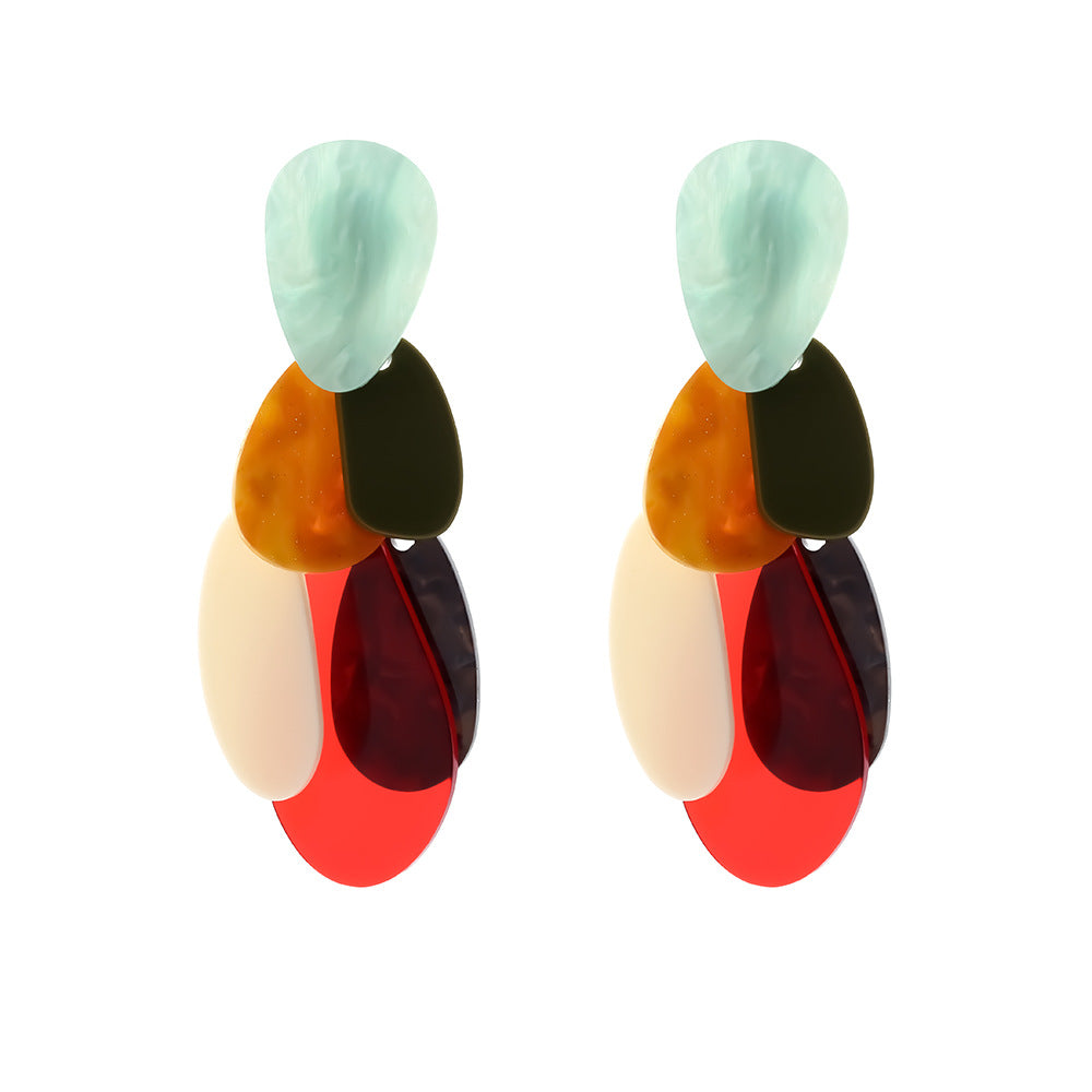 Wholesale  Long Multi-Layered Colorfulful Acrylic Water Drop Pendant Earrings