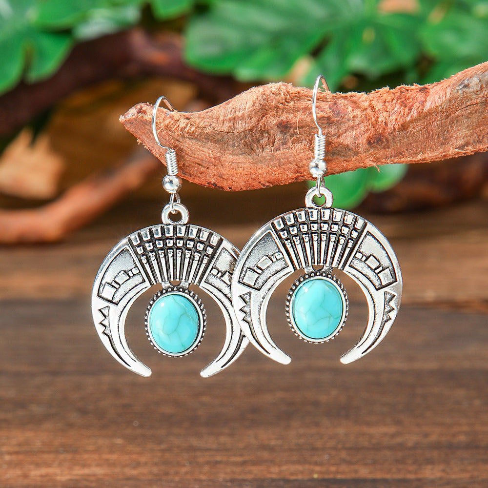 Wholesale Retro Bohemian Turquoise Alloy Earrings Party Wear Fashion Accessory