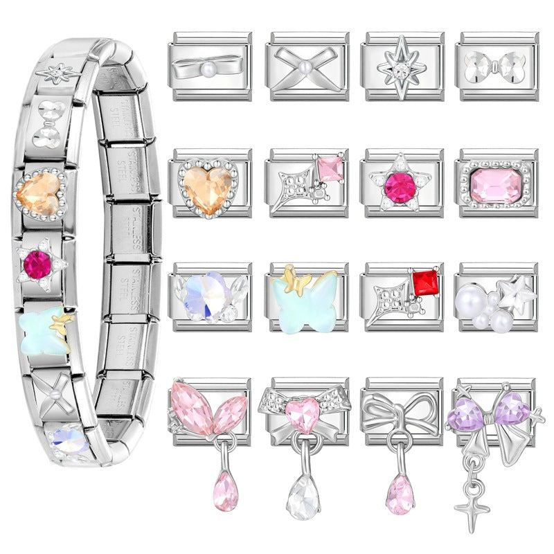 Wholesale Italian Charm Bracelet 9mm DIY Splicing Diamond Pendant Stainless Steel Composable Bracelet