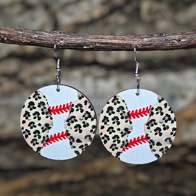 Wholesale Sports Wind Earrings Football Basketball Billiards Baseball Stitching Leopard Earrings