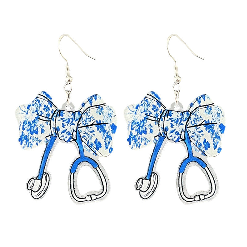Wholesale 2pcs/ pack Acrylic Nurse Stethoscope Bow Pill Earrings