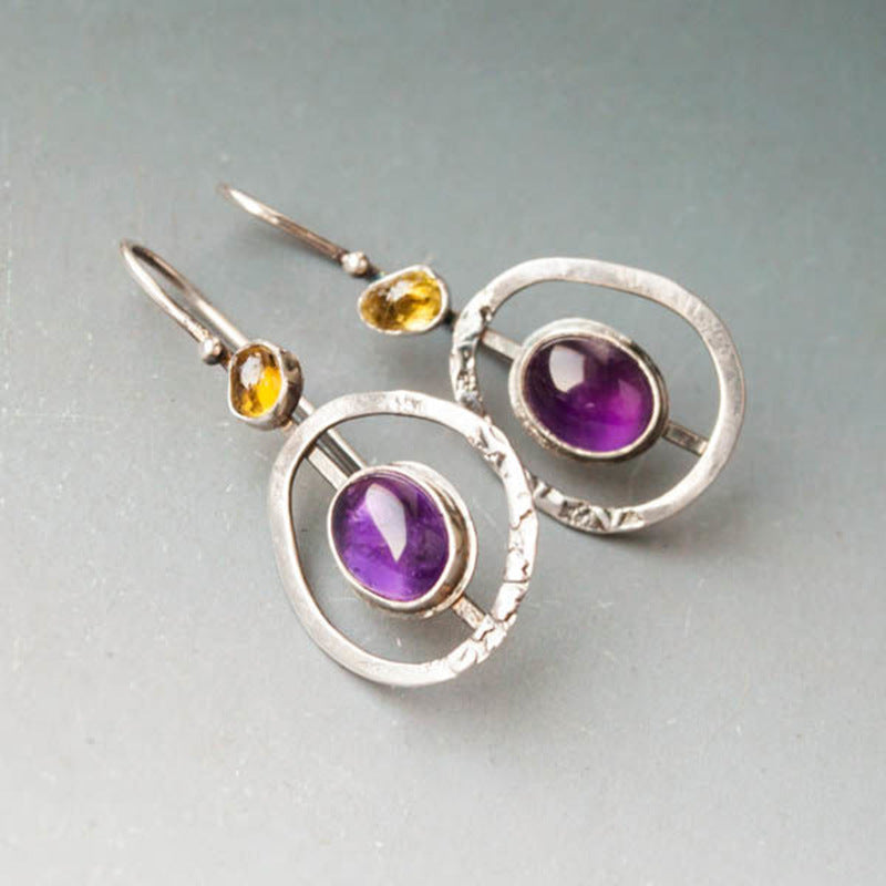 Wholesale Hollow purple oval stone earrings