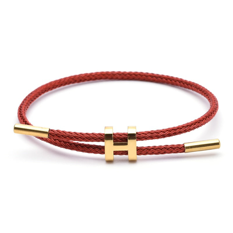 Wholesale Adjustable 3MM I-shaped Buckle Titanium Steel Leather Cord Bracelet ACC-BT-QianHui007