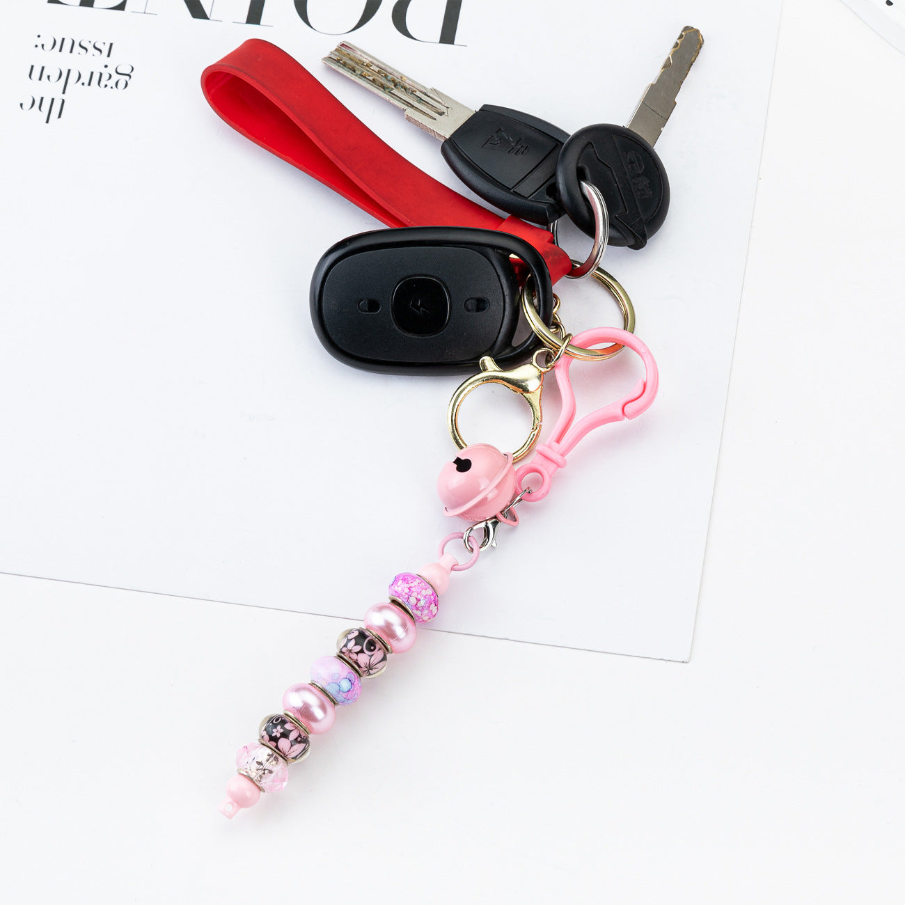 Wholesale DIY Beaded Bell Keychain Candy Color Plastic Keychain
