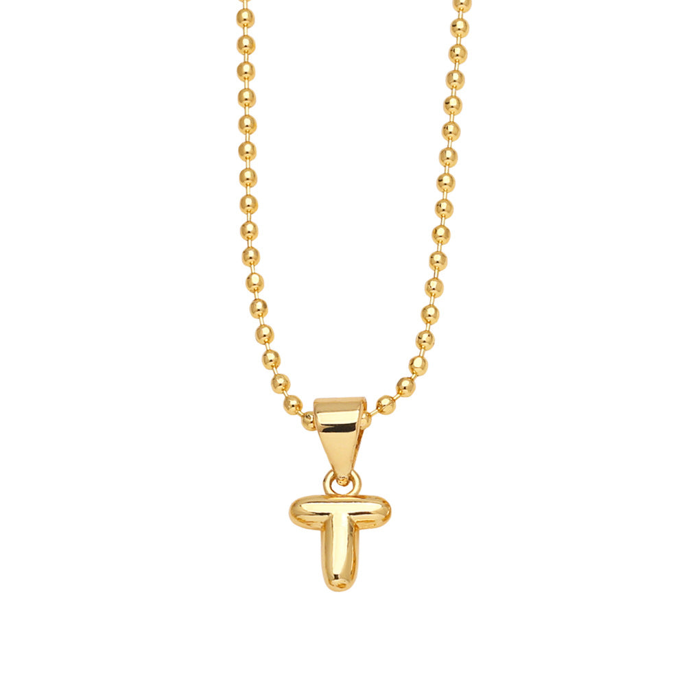 Wholesale 26 letters copper plated gold shiny necklace