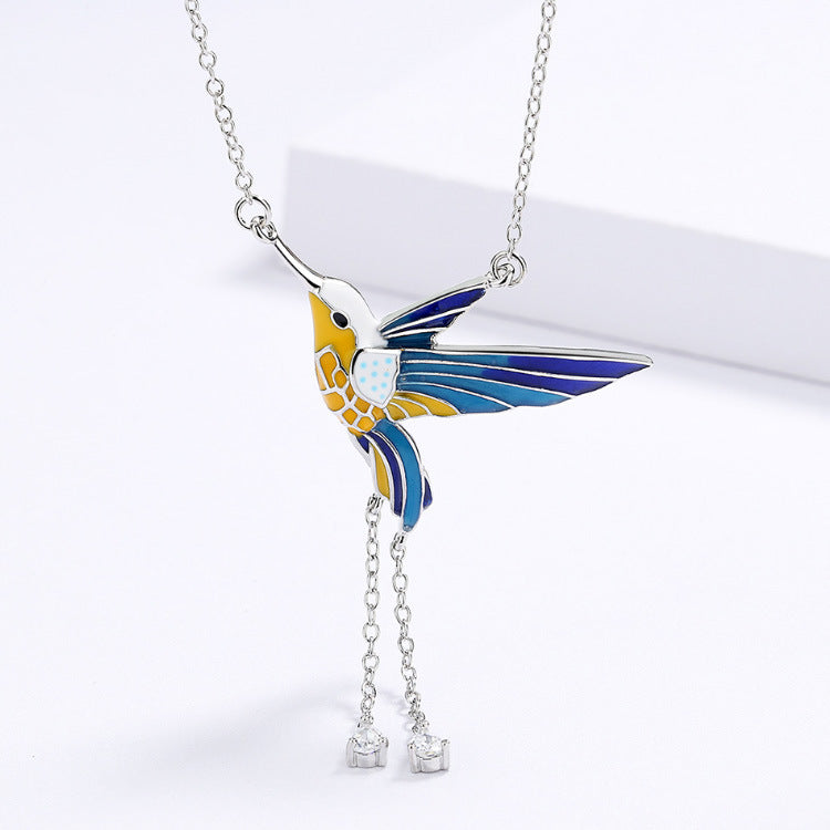 Wholesale  creative pastoral style enamel three-piece hummingbird ring necklace earrings  jewelry