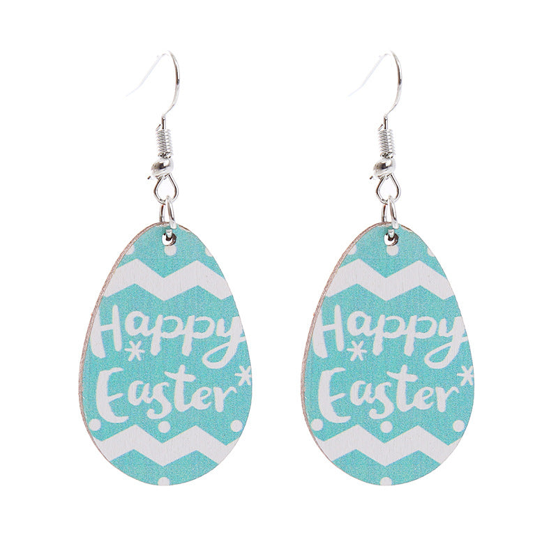 Wholesale Easter Earrings Rabbit Flower Basket Print Wooden Earrings