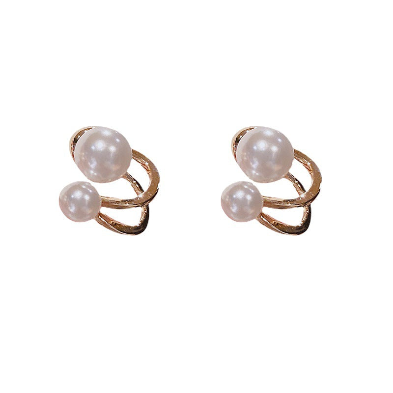 Wholesale S925 silver needle double ring pearl earrings