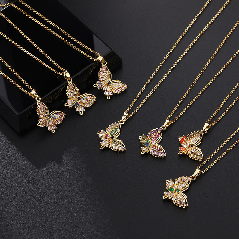 Wholesale Copper Butterfly Choker With Colorful Zircon Pendant Korean Style Trendy Fashion Accessory For Women