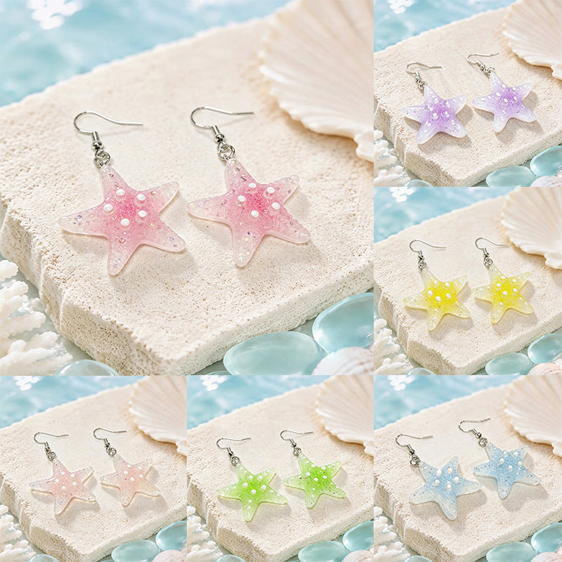 Wholesale Starfish Earrings For Women Summer Beach Gradient Jelly Macaron Fashion Jewelry Accessory