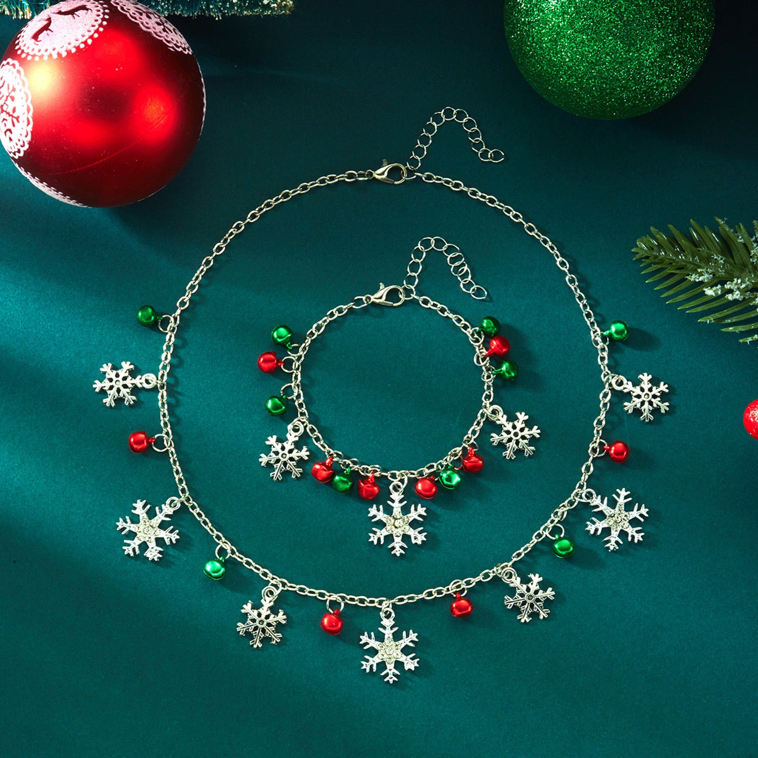 Wholesale  Christmas  featuring colorful bells rhinestone-encrusted snowflakes  Bracelet   Necklace