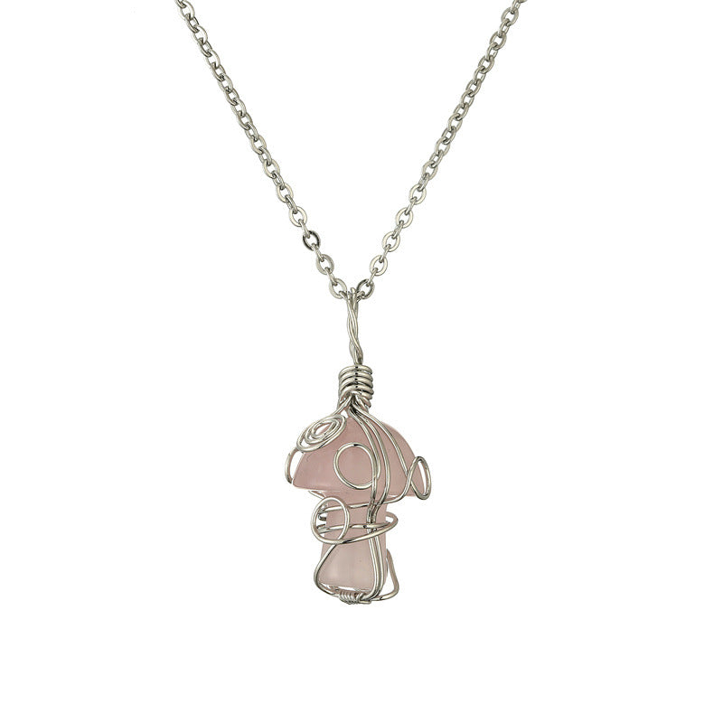 Wholesale Fashion Handmade Wire Wrapped Amethyst Crystal Pendant Necklace Natural Stone Mushroom Design Jewelry Gift
