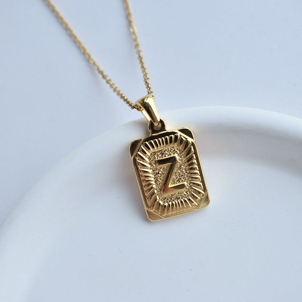 Wholesale Stainless Steel Letter Square Brand Pendant Plated 18K Necklace