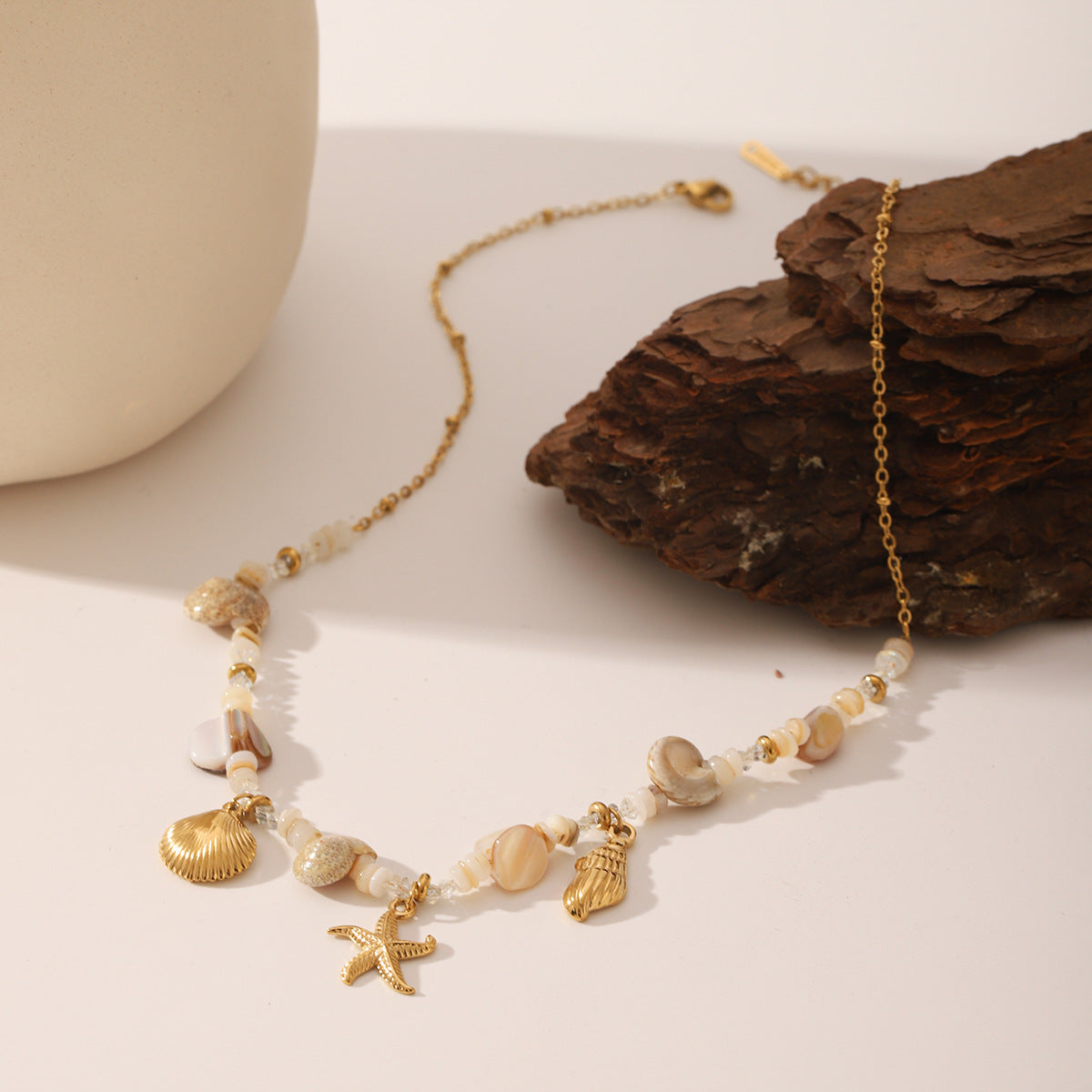 Wholesale Summer Beach Bohemian Design Starfish Shell Stitching Titanium Steel Necklace