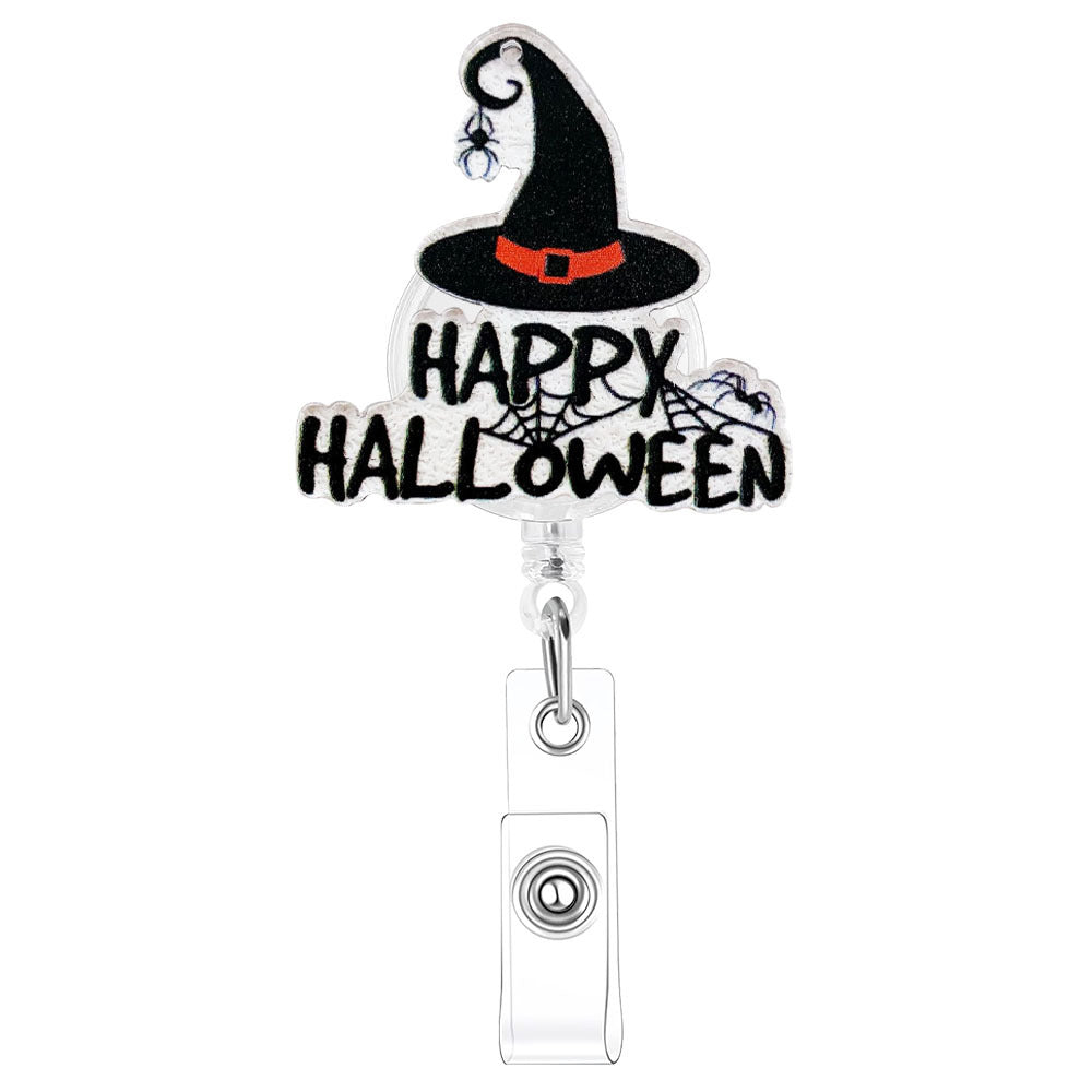Wholesale Halloween Acrylic Printed Colorful Pumpkin Bat Easy Pull Badge Reels Keychains ACC-KC-XinDing005