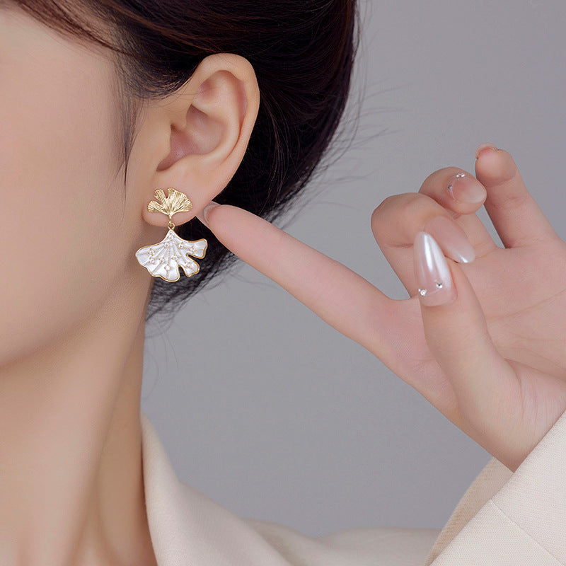 Wholesale Light Luxury Double Ginkgo Leaf Earrings