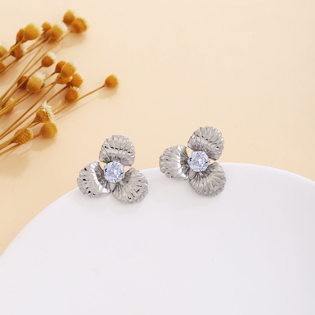 Wholesale Silver Textured Triangle Heart Earrings