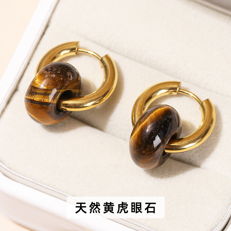 Wholesale  natural crystal agate abacus beads titanium steel gold-plated earrings