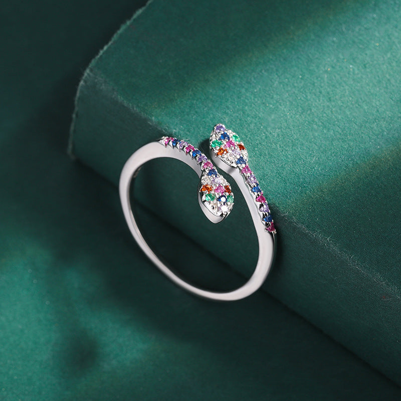 Wholesale diamond snake head s925 silver open ring