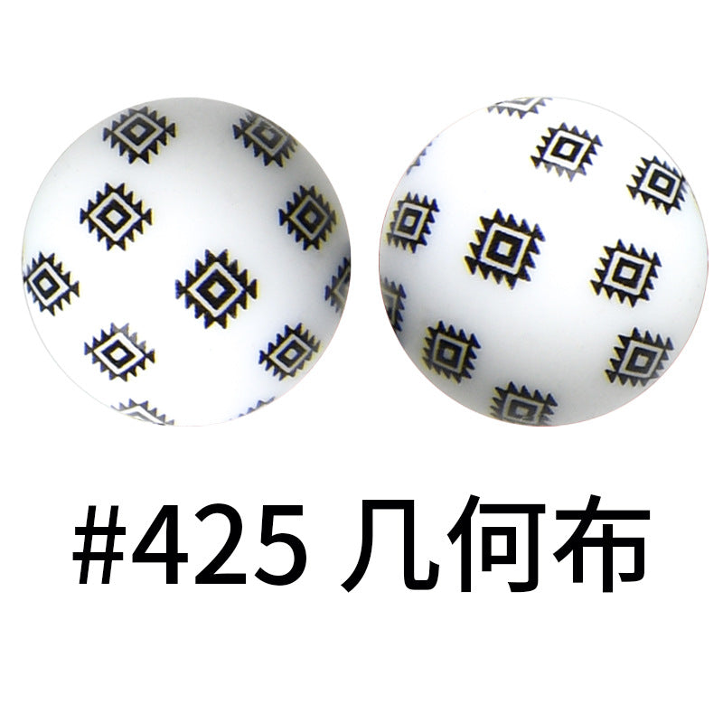 Wholesale 50pcs 15mm Western Style Leopard Skull Color Aztec Printed Silicone Balls Beads ACC-BDS-HeSheng002