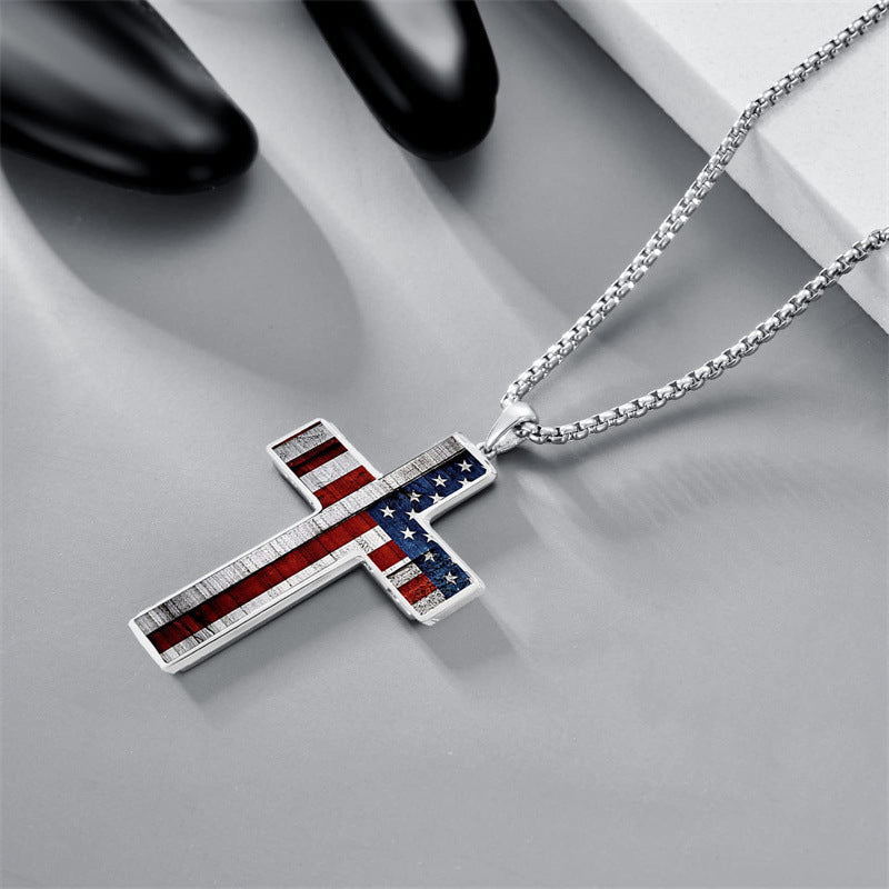Wholesale Stainless Steel Flag Cross Pendant Necklace Minimalist Style Unisex Jewelry Accessory