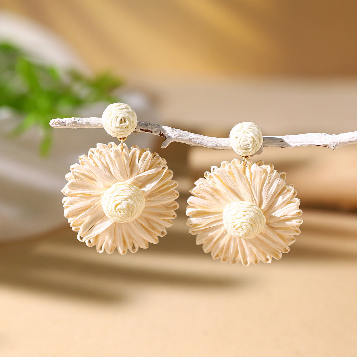 Wholesale Bohemian Exaggerated Raffia Earrings Hand Woven ACC-ES-XLH002