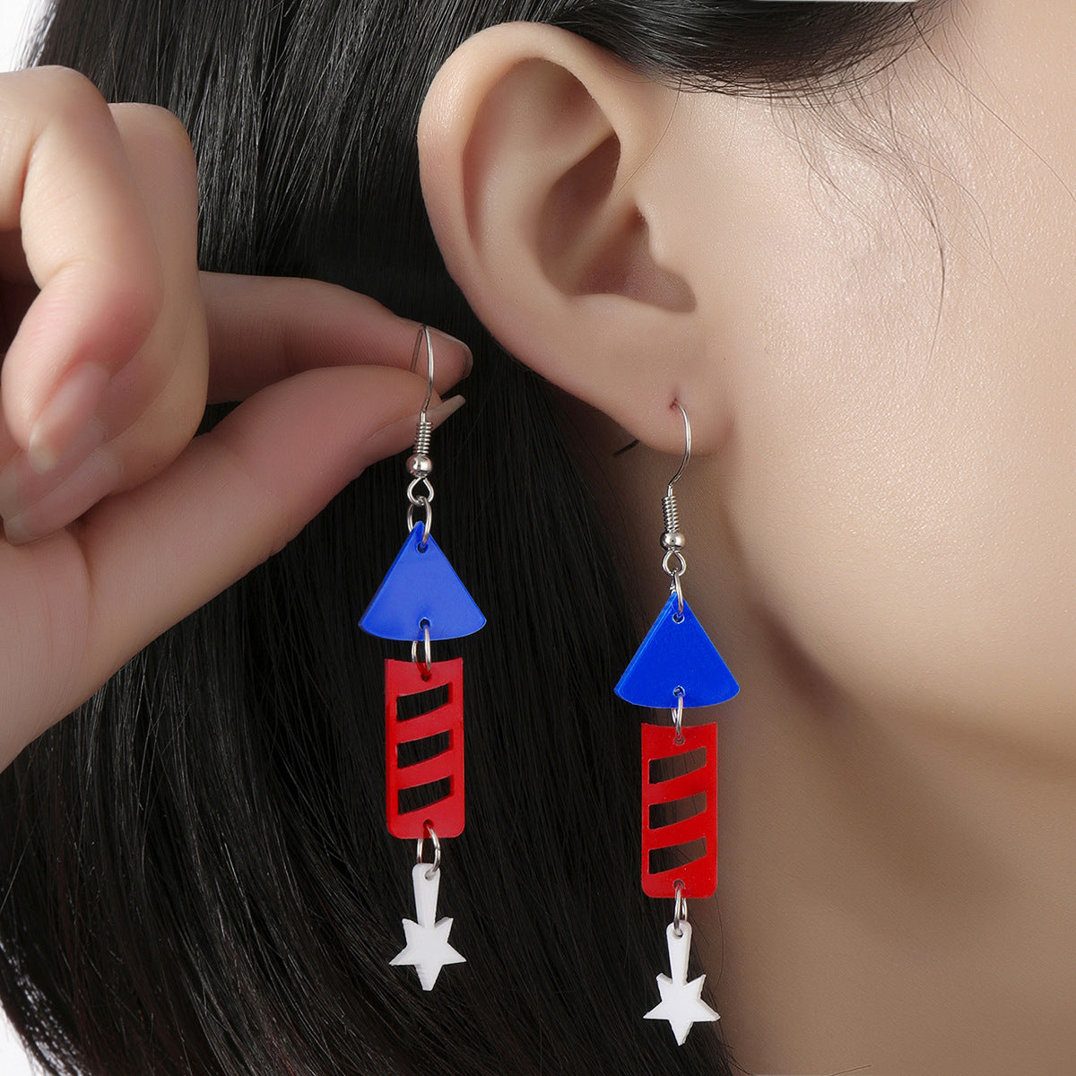 Wholesale  American Independence Day Rocket Rainbow Print Acrylic  Earrings