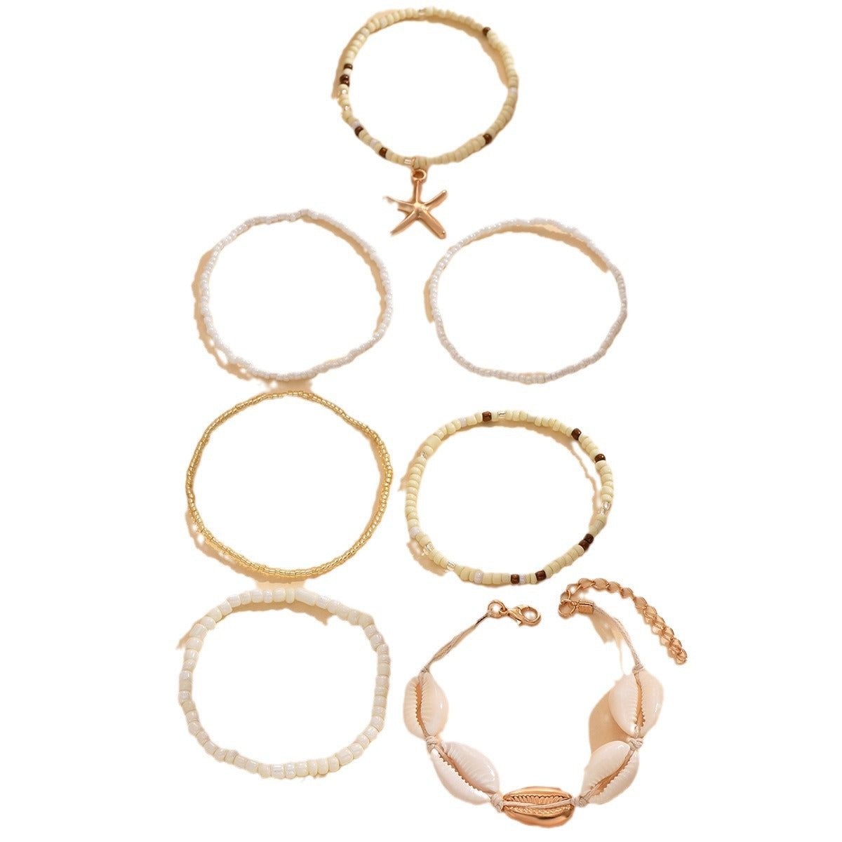 Wholesale Bohemian Beach Style Bracelet Set Summer Dopamine Starfish Rice Beads Shell Bracelet Six-piece Set ACC-BT-Yeb003