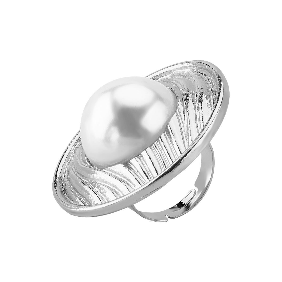Wholesale exaggerated metal style design imitation pearl ring open mouth ring