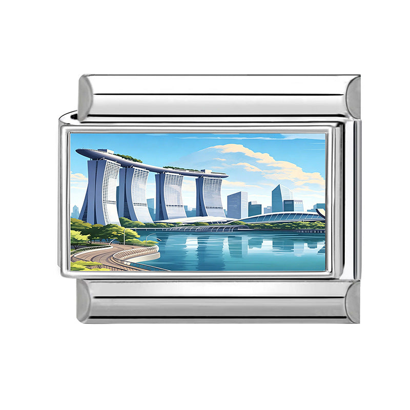 Wholesale Stainless Steel DIY Bracelet Modules Cartoon Cityscape Design Fashion Jewelry Accessory