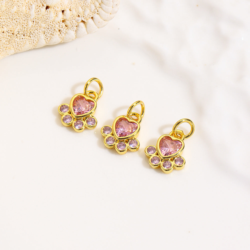 Wholesale Simple Micro-inlaid Zircon Dog Paw Print  Charms