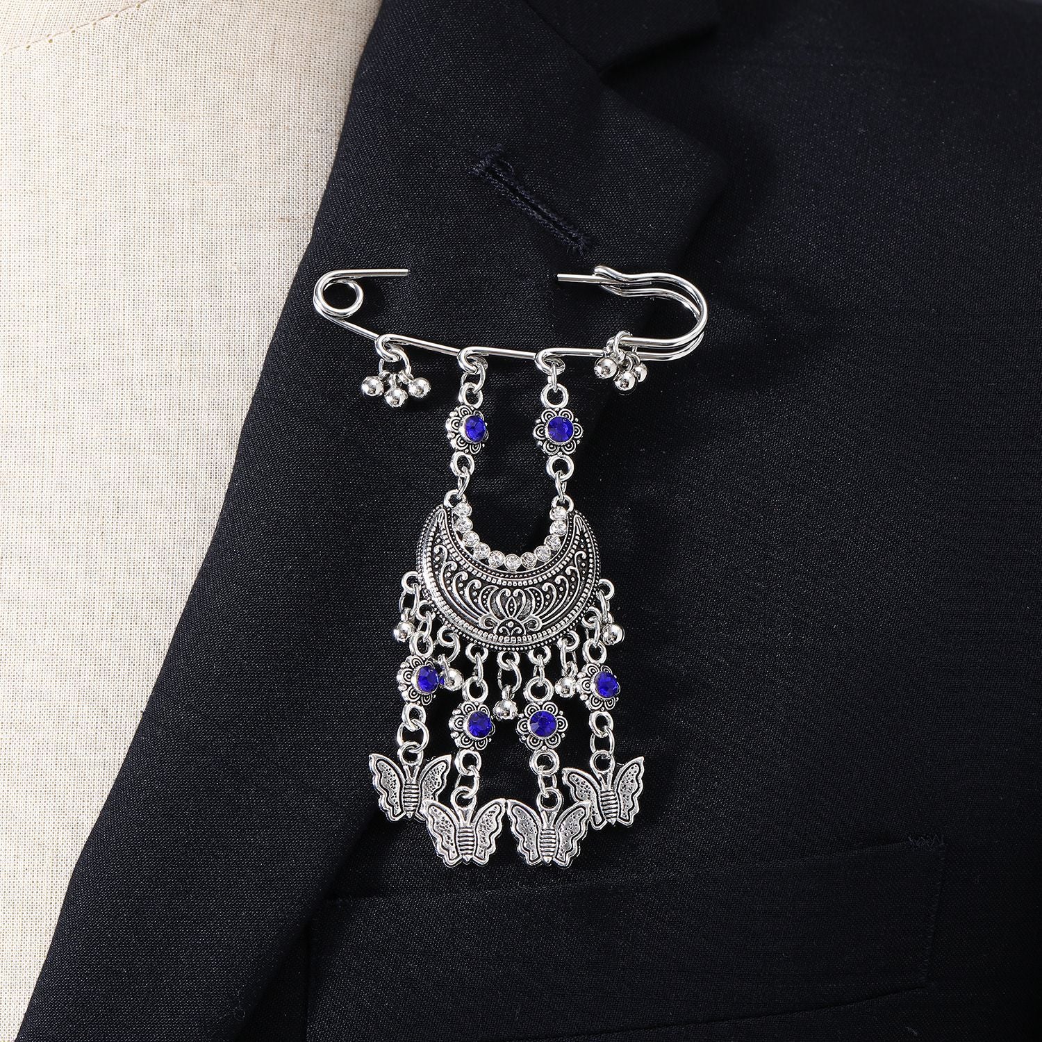 Wholesale Zinc Alloy Electroplated Ethnic Bohemian Butterfly Bell Tassel Brooch Pin for Women Party Stylish Accessory