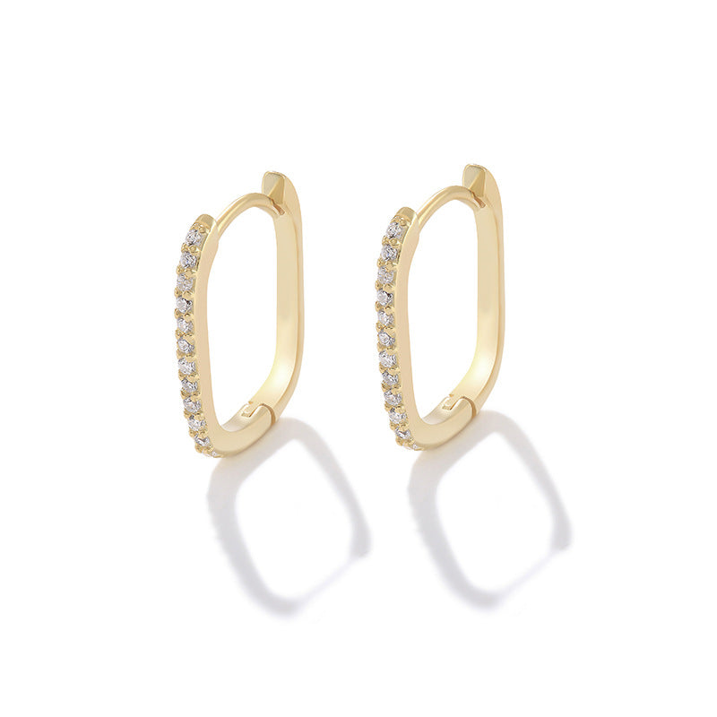 Wholesale S925 sterling silver oval ear buckle earrings creative Diamond-embedded  earrings