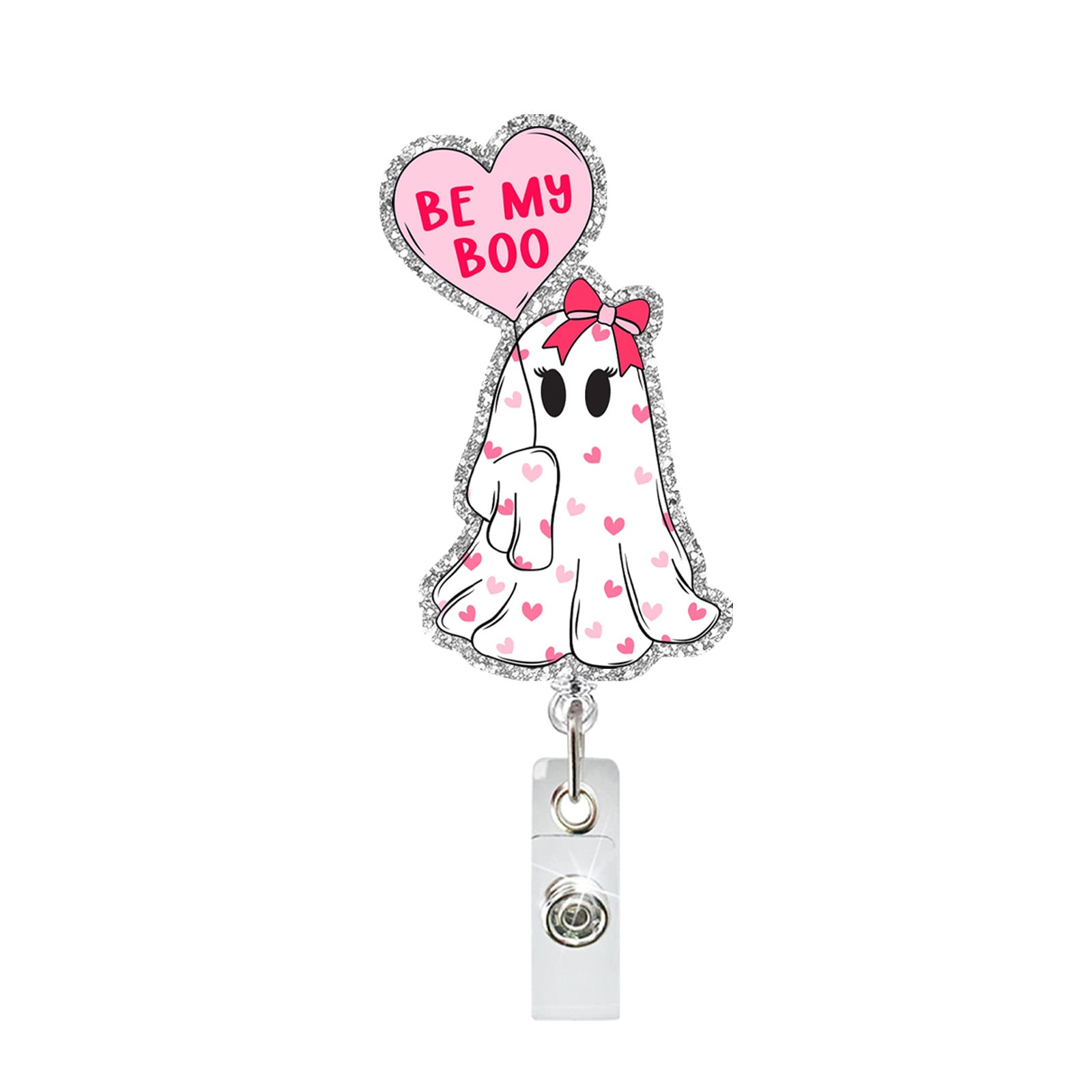 Wholesale Acrylic Pink Ghost Retractable Badge Holder  ID Badge Reel Fashion Accessory