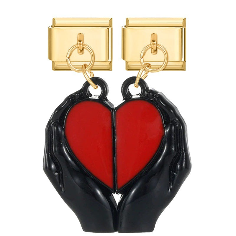 Wholesale Italian Charm Bracelet 9mm DIY Splicing Double Charm DIY Ring Stainless Steel Composable Bracelet