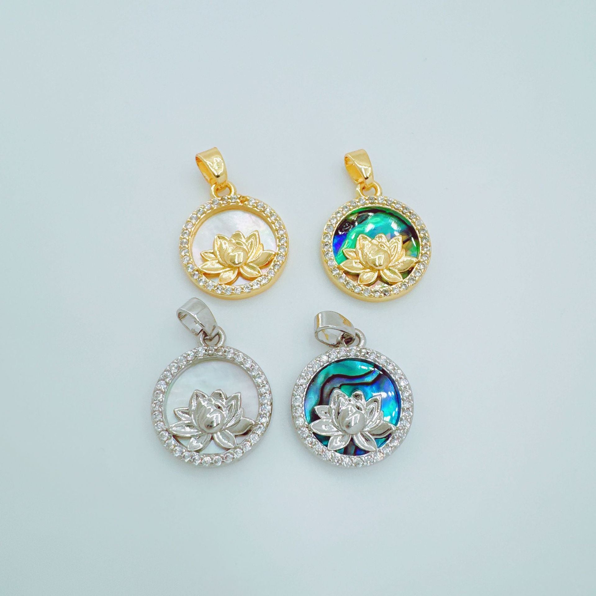 Wholesale Copper Gold Plated Abalone Shell Lotus Pendant Necklace DIY Fashion Accessory Boutique Resale