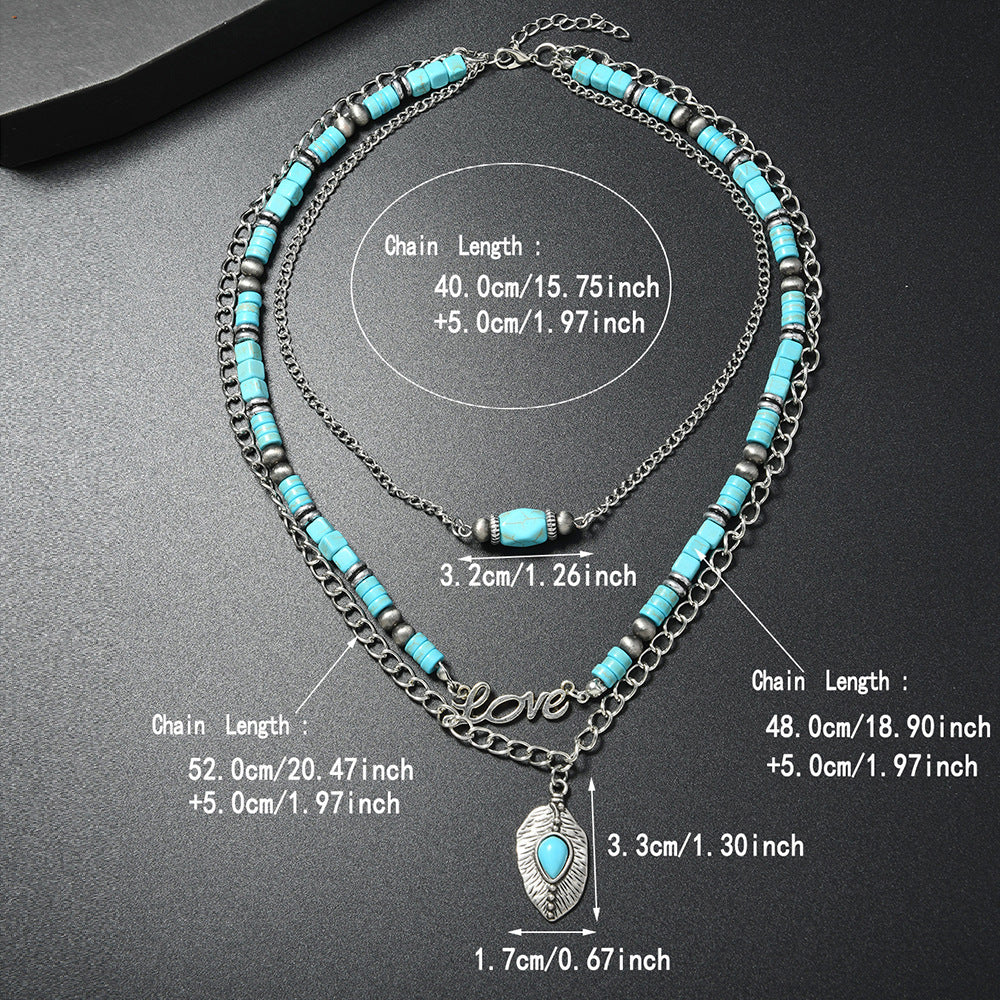Wholesale Bohemian Turquoise Bead Multi Layer Necklace For Women Long Layered Fashion Jewelry Gift
