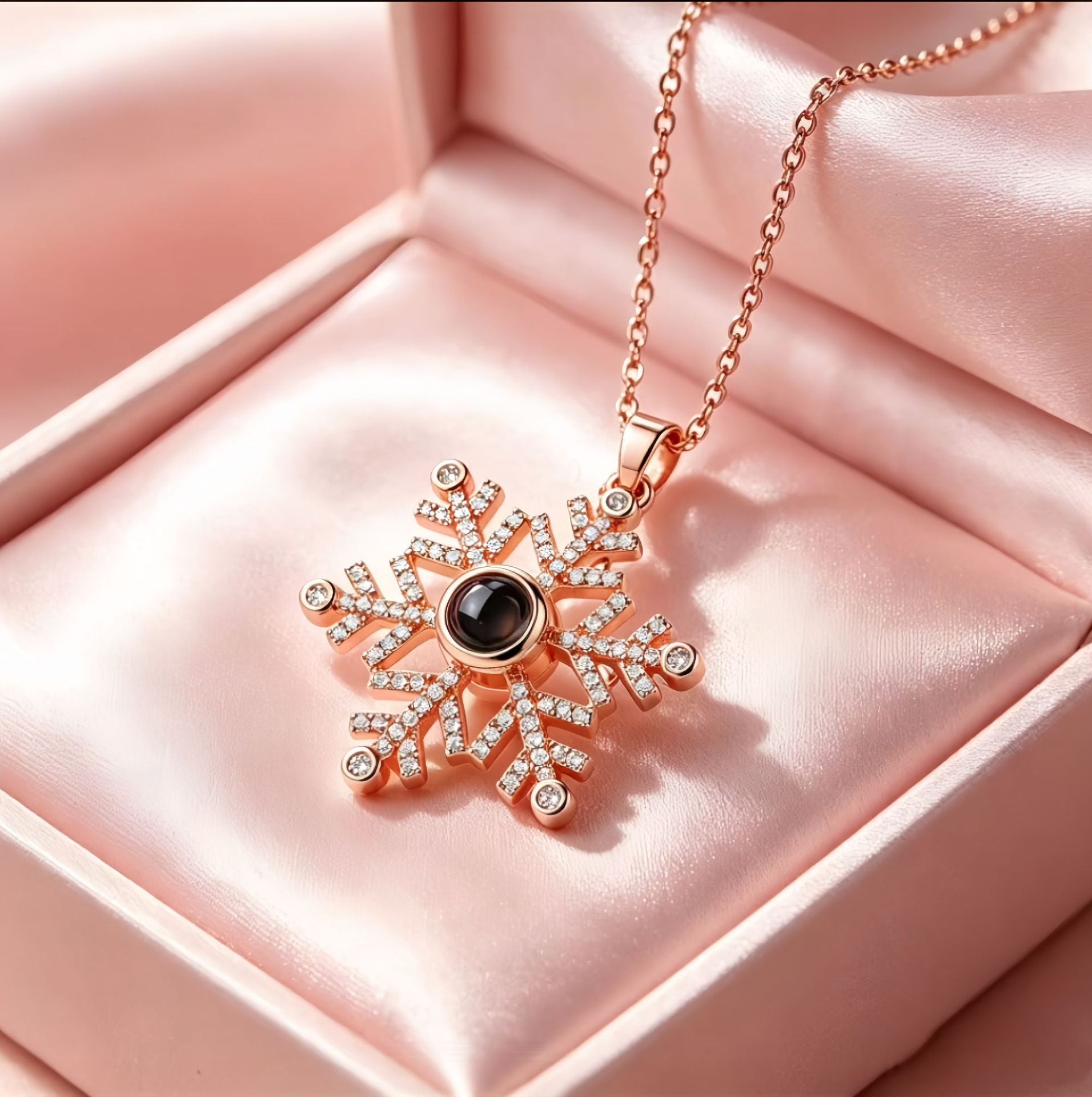 Wholesale Trendy Snowflake Projection Pendant Necklace in 100 Languages I Love You,  Copper Zirconia,  Gold Plated,  Boutique Resale Jewelry Accessory