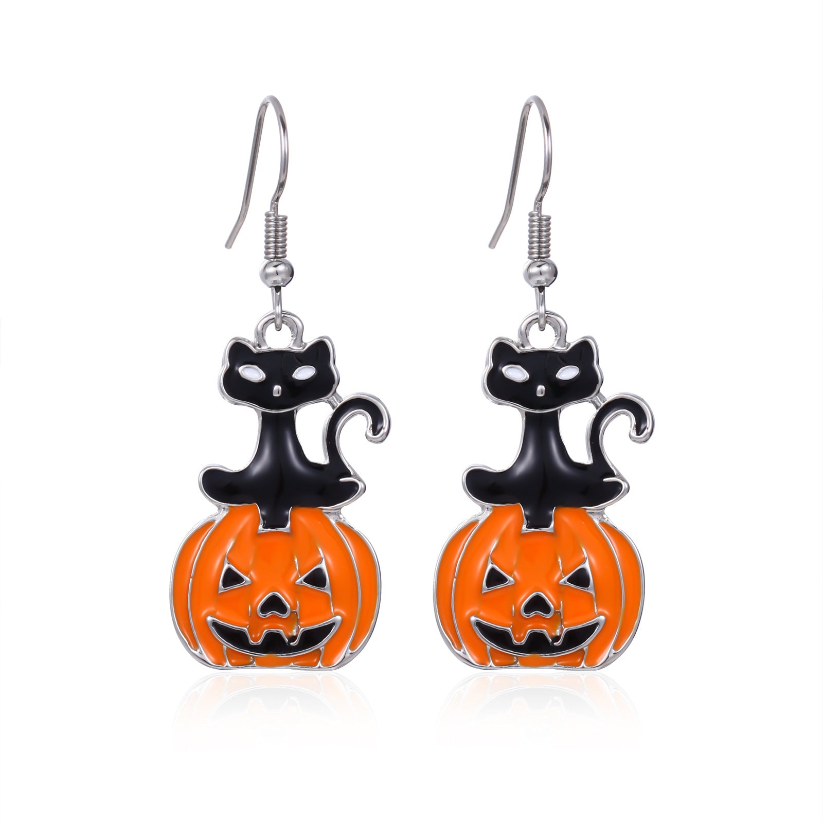 Wholesale  Diamond-Encrusted Zinc Alloy Cat Pumpkin  Web Skull Earrings
